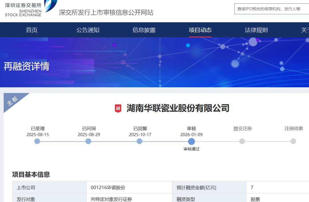 华瓷股份不超7亿元定增获深交所通过 中原证券建功